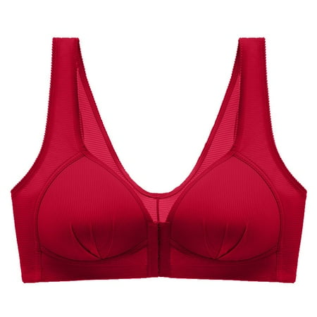 Ousvtion Women s Front Closure Bra Plus Size No Underwire Unpadded Bralettes Full Coverage T-Shirt Bras Hide Back Fat Brassiere for Older Clearance Deals  Red 4X-Large