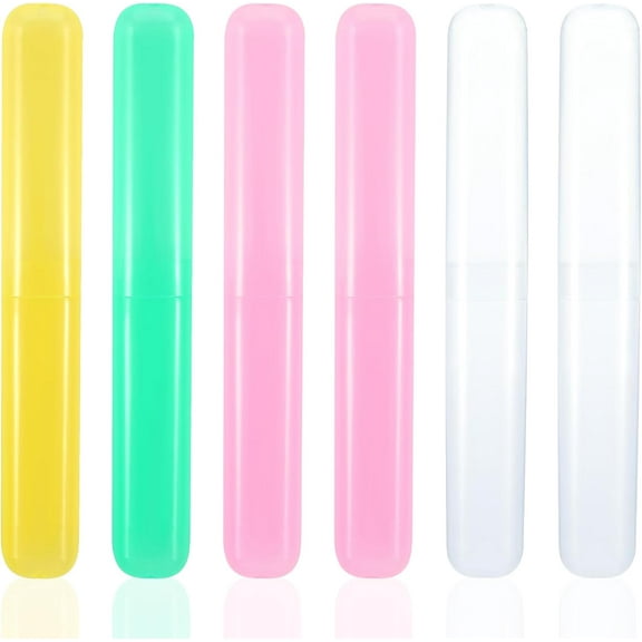 6 Pack Toothbrush Case Holder Travel Toothbrush Storage Box Plastic Portable Toothbrush Container Cover Case Multiple Color Clear Tooth Brush Carry Protector for Home Camping Bathroom