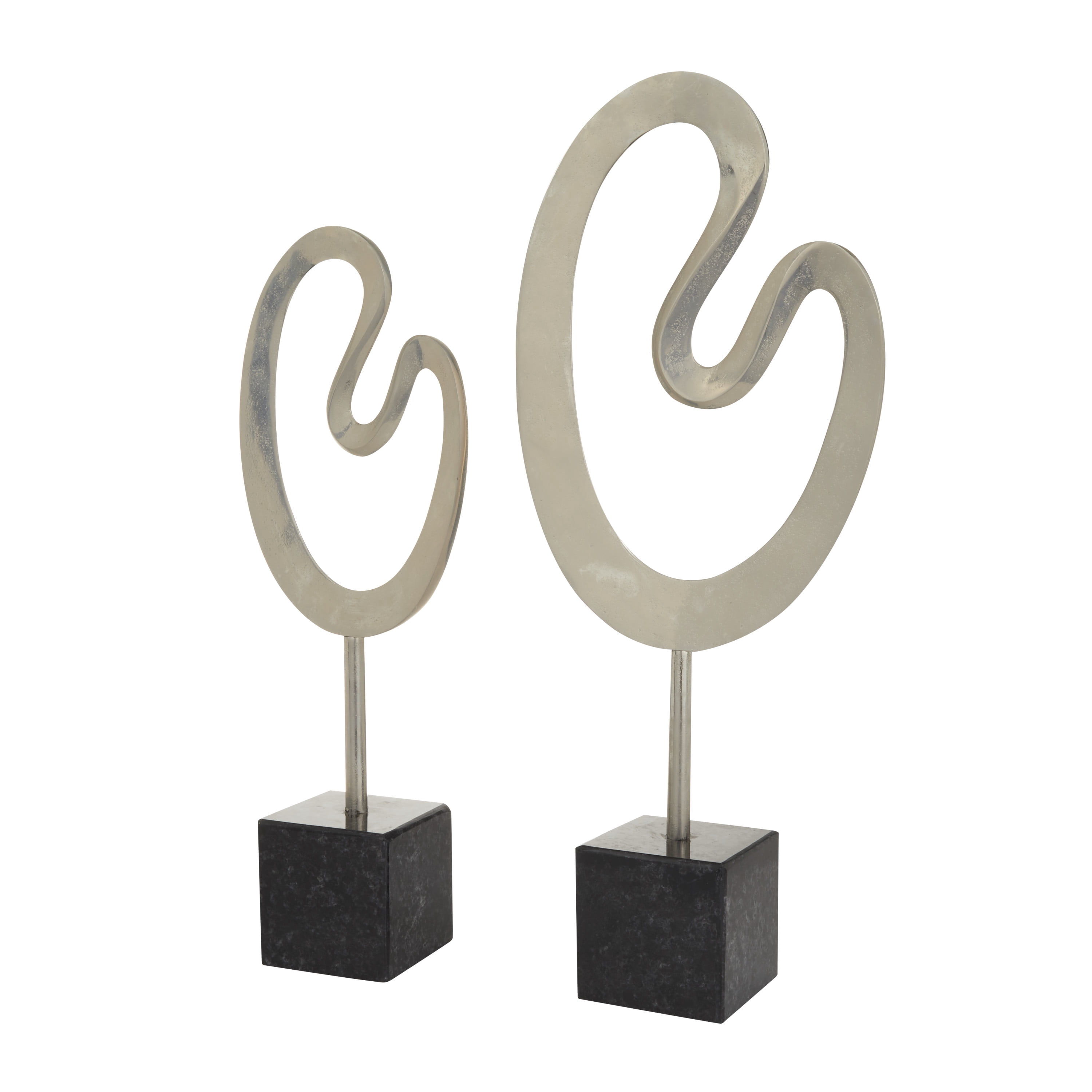 24", 21"H Silver Marble Abstract Sculpture with Black Base, by CosmoLiving by Cosmopolitan (2 Count)