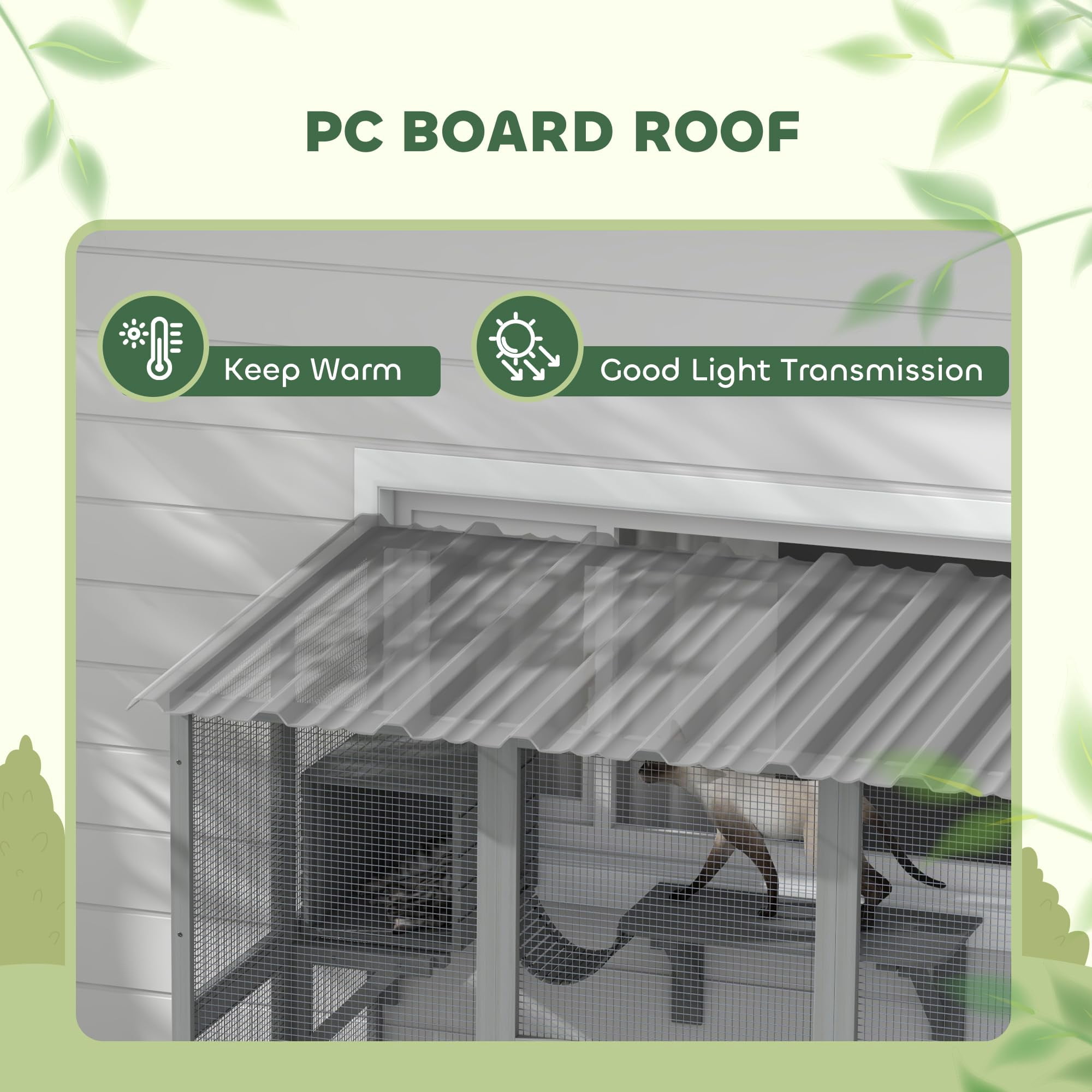 Large Outdoor Cat Enclosure for Indoor Cats, Wooden Catio with Scratching Posts and Weatherproof Roof, Spacious Resting Area for 1-2 Cats, Gray, 68" x 35.5" x 70.5"