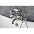 thumbnail image 3 of Kingston Brass KS228PXSN Kingston Three-Handle 2-Hole Deck-Mount Clawfoot Tub Faucet with Hand Shower in Brushed Nickel, 3 of 8