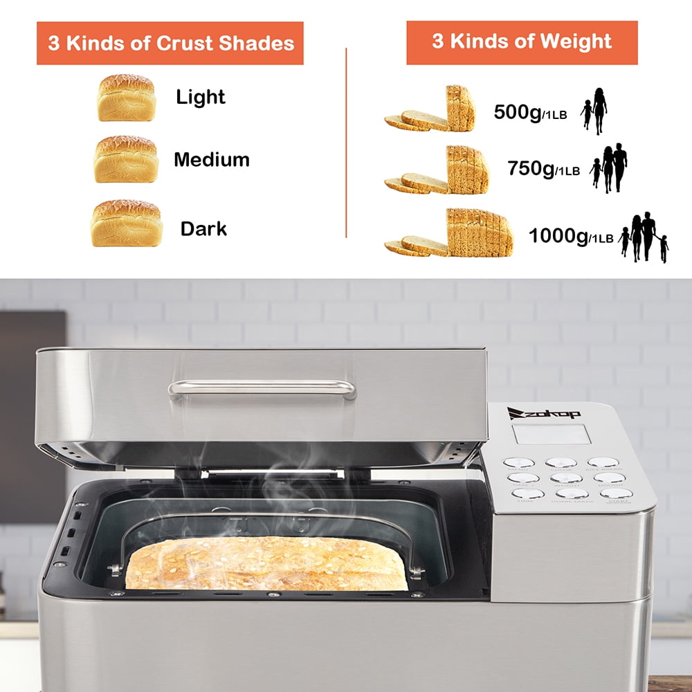 Lowestbest Programmable Bread Machine, 2lb Stainless Steel Bread Machine, Delay Timer/1 Hour Heat Preservation Function