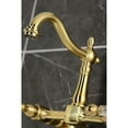thumbnail image 2 of Kingston Brass KS1267WLL Willshire Double-Handle Wall-Mount Bridge Kitchen Faucet, Brushed Brass, 2 of 7
