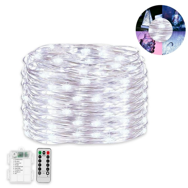 Cool White Fairy Lights Battery Operated, 33FT 100 LED Waterproof