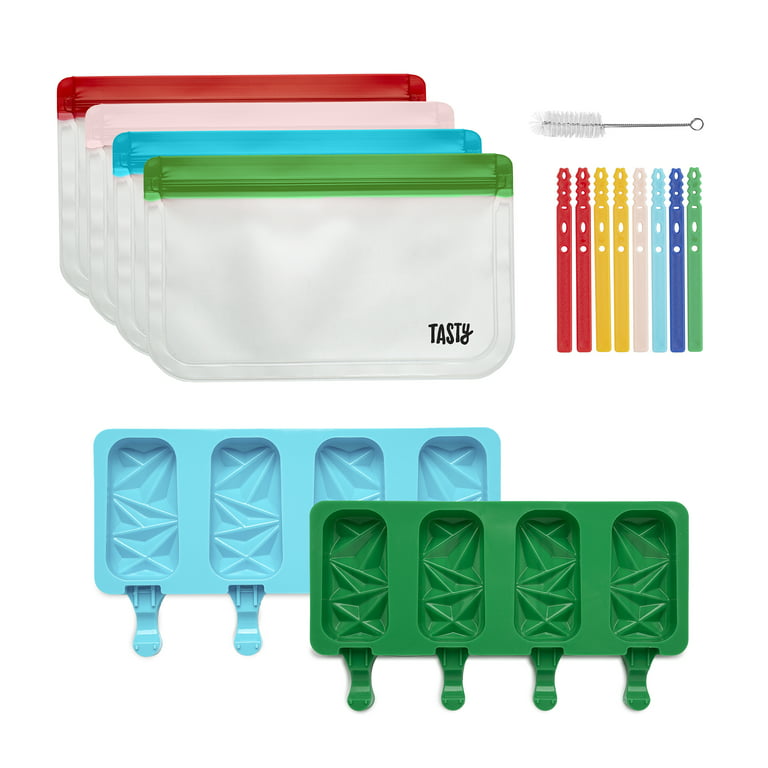 Tasty Kits Popsicle Gadget Set, Includes 2 4-Cavity Silicone Popsicle  Molds, 8 Reusable Popsicle Sticks, 4 Reusable Storage Bags, Cleaning Brush,  Multi-color, 15 Piece - Coupon Codes, Promo Codes, Daily Deals, Save