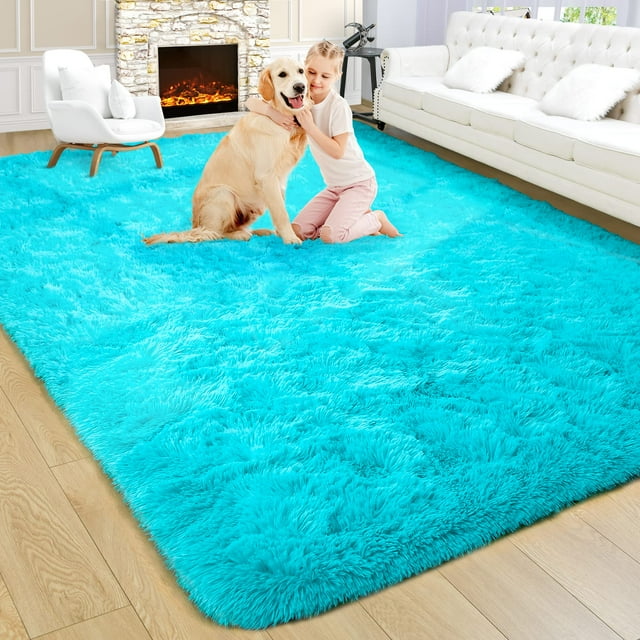 Alfombra Noahas, grande y esponjosa, azul verdoso, 127 x 203 cm, de pelo suave