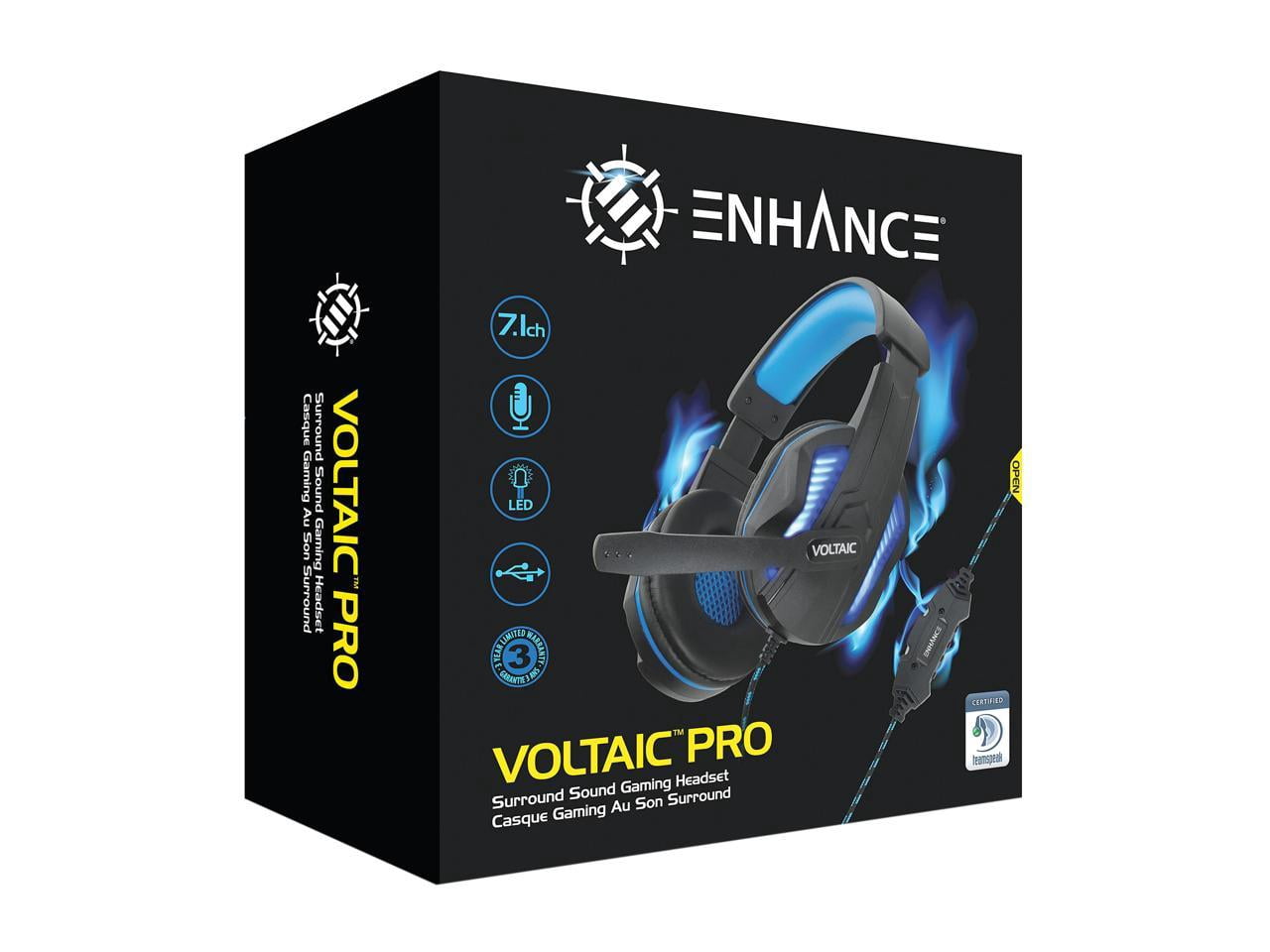Enhance Voltaic Pro Gaming Headset - Stereo - USB - Wired - 32 Ohm - 20 Hz - 20 kHz - Over-the-ear - Binaural - Circumaural - 7 ft Cable - Omni-directional Microphone - Black, Blue