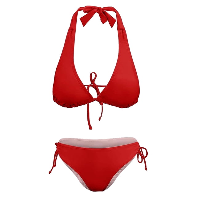 Traje de baño de dos piezas para mujer, bikini sexy con tanga y cuello halter, conjunto de bikini con lazos laterales