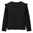 thumbnail image 6 of Black Girls Long Sleeve Ruffle Top, Cute Kids Casual Shirt with Pocket, Soft Stretchy Crewneck Tee for School and Play,Size 5-6 T, 6 of 6