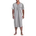 thumbnail image 1 of FAROOT Men's Loose Short Sleeve Striped Button Down V Neck Nightshirt, 1 of 9