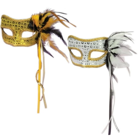 Masquerade Mardi Gras Couple His & Hers Venetian Masks, Gold Silver, OS, 2 Pack