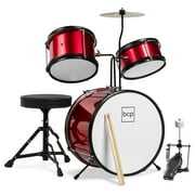 Best Choice Products 3-Piece Junior Drum Set with Throne, Pedal, Drumsticks - Red