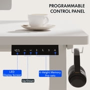FitStand 55x28 Home Office Height Adjustable Standing Desk with Hooks, Ergonomic Electric Stand Up Computer Desk, White