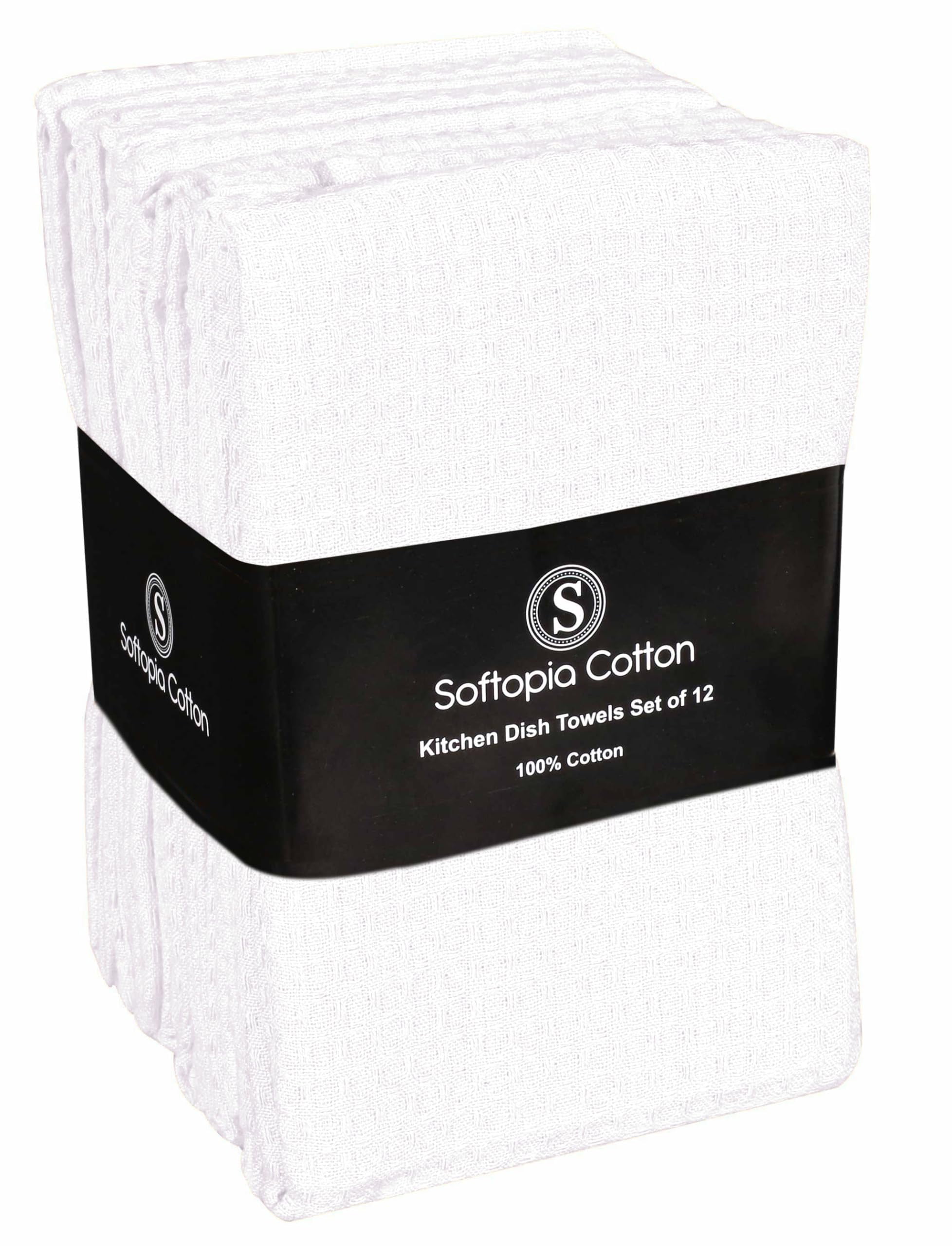 Softopia Cotton White Waffle Kitchen Dish Towels 100% Cotton, Soft, Absorbent, Quick Drying, Multipurpose Use, Bar & Hand Towels, 16x26 Inches, Durable, Machine Washable, Reusable, Set of 12