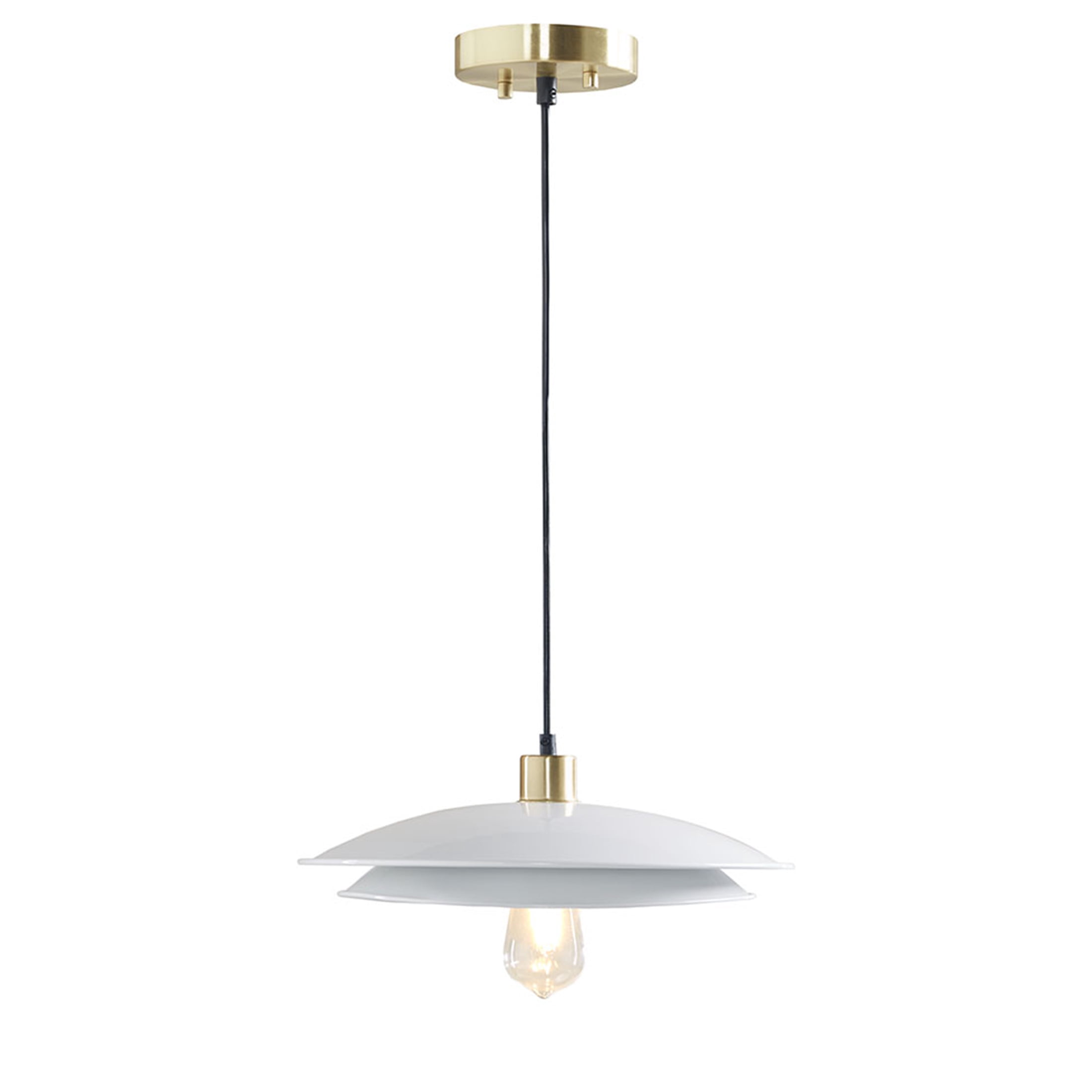JERFIT Modern Double Layer Pendant Light Fixture, Gold and White Metal Ceiling Light for Kitchen Island Dining Room, Dimmable Hanging Light with 43" Cord, 1 Bulb E26 Base (Bulb Not Included)
