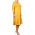 thumbnail image 3 of Women's Plus Size Casual 3/4 Sleeves Basic A-Line Pleated Solid Midi Dress, 3 of 5