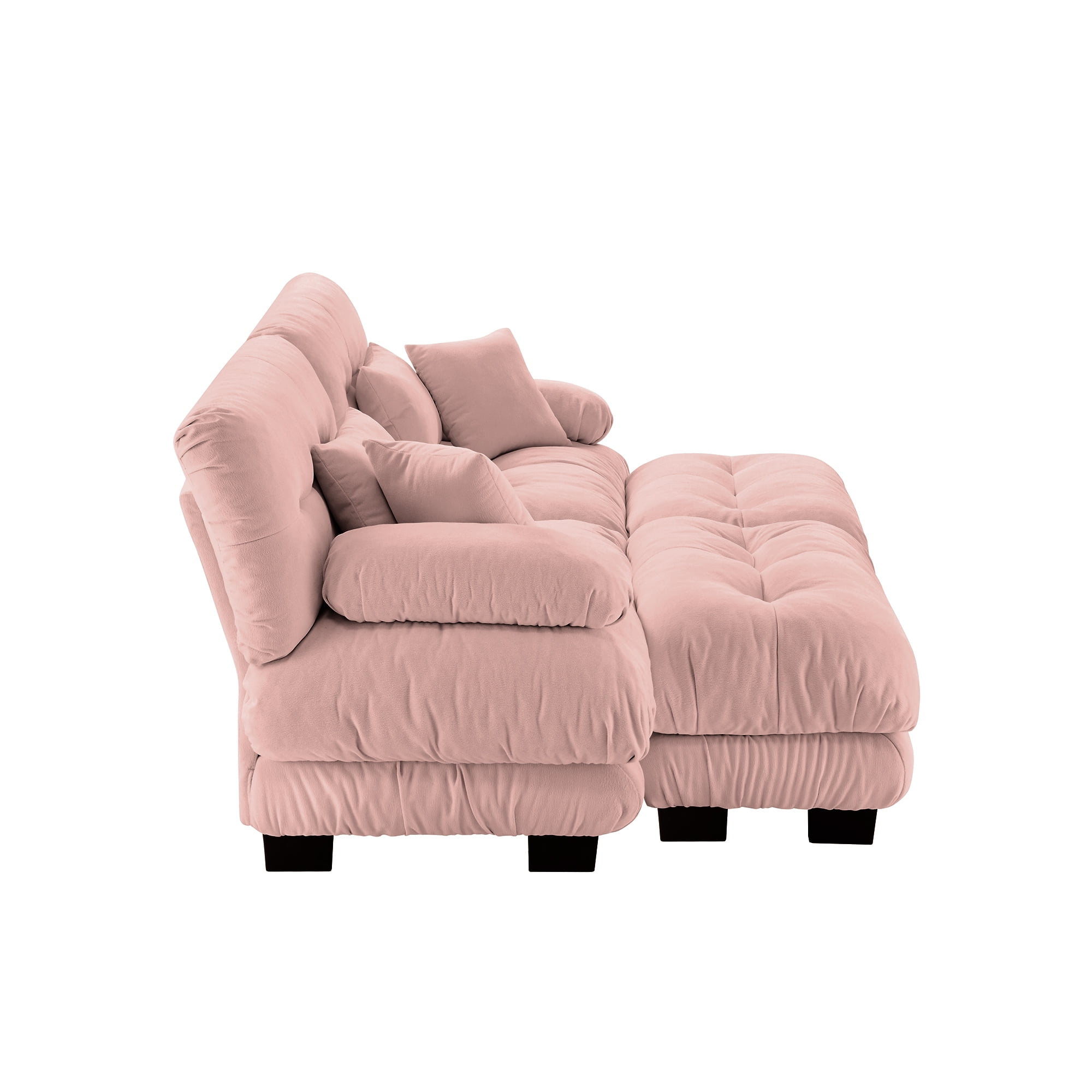 KYLE & KAY 94"Loveseat Sofa, Chenille 2 Seater Cloud Couch with 4 Soft Pillows, Upholstered Deep Seat Sleeper Sofa with 2 Ottomans for Living Room, Apartment, Office, Pink