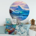 thumbnail image 2 of Designart 'Blue Waves Breaking At The Beach Landscape I' Nautical & Coastal Circle Metal Wall Art 36x36 - Disc of 36, 2 of 5