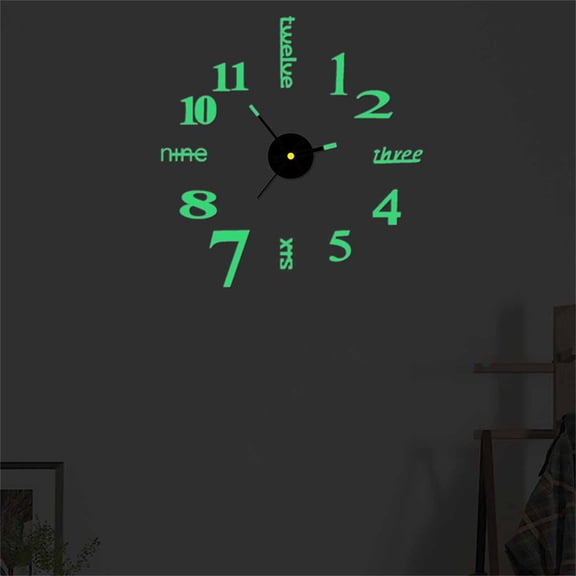 SATRINO Luminous Large 3D Frameless Wall Clock Stickers DIY Wall Decoration for Living Room Bedroom Office (A)