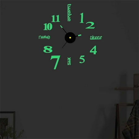 SATRINO Luminous Large 3D Frameless Wall Clock Stickers DIY Wall Decoration for Living Room Bedroom Office (A)
