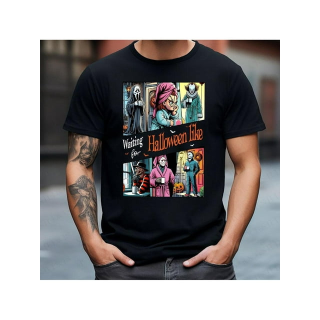 unisex 100% Cotton “Waiting for Halloween” T-Shirt – Cute & Creepy Graphic Tee – oversized Funny Gym Shirt for Halloween Lovers