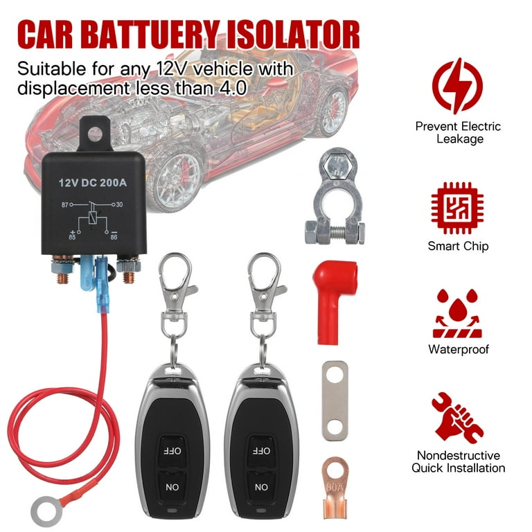 Remote Battery Disconnect 12V 200A Prevent Battery Drain Car Kill  Anti-Theft with Two Wireless Remote Control for Auto Truck Boat 