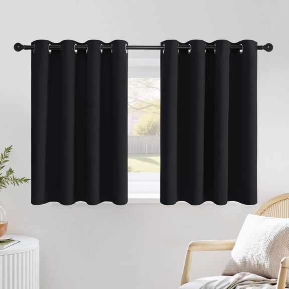 NICETOWN Blackout Curtains for Kitchen, Room Darkening Thermal Insulated Curtains Noise Reducing Privacy Grommet Drapes for Bedroom, 52"x36", Black, 2 Panels