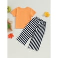 thumbnail image 4 of Liacowi Toddler Girl Halloween Clothes Witch Print Short Sleeve T-Shirt Stripe Pattern Wide Long Pants Set 12M 18M 24M 3T 4T 5T Little Girls Fall Outfit, 4 of 8