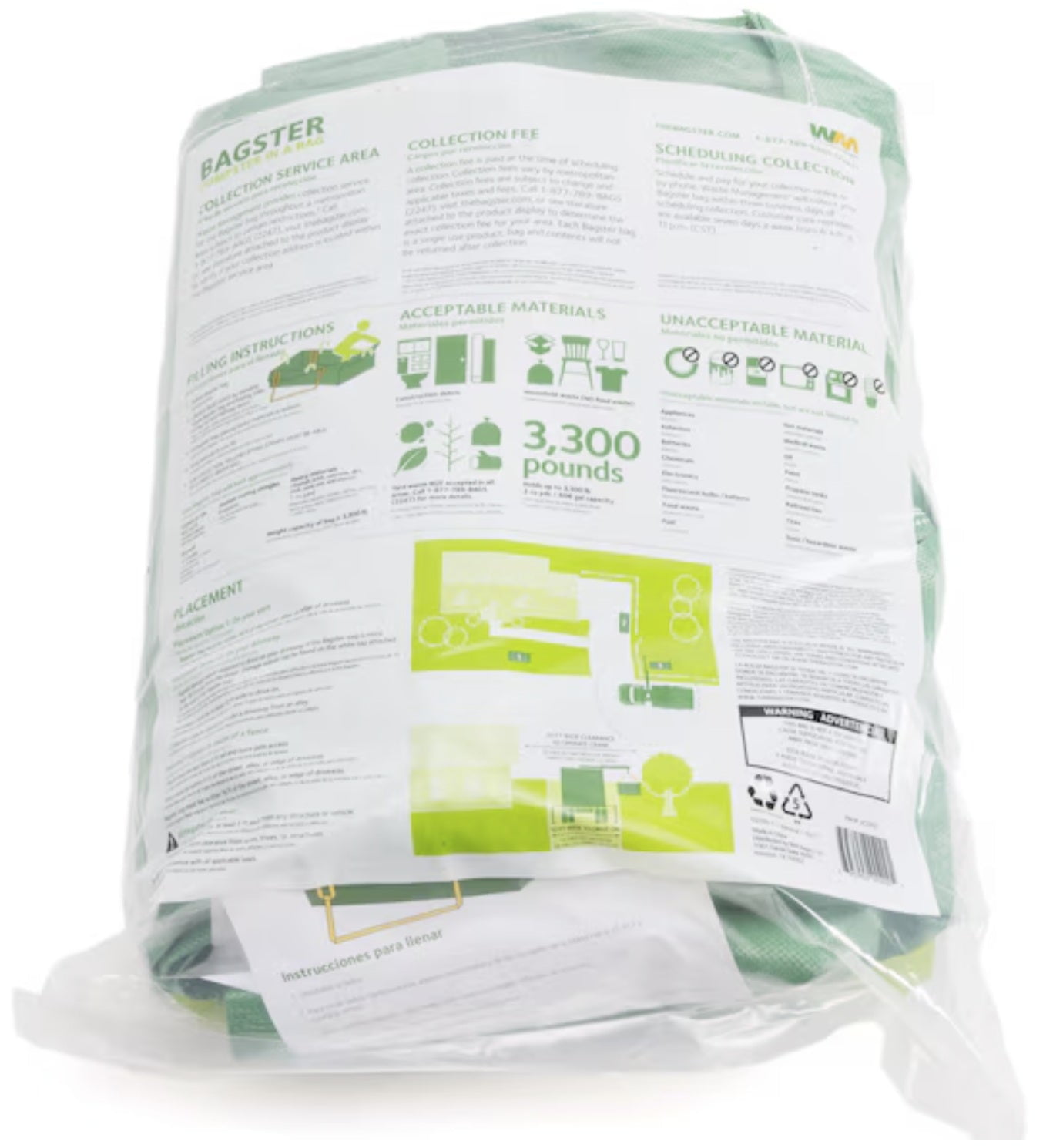 Bagster 3CUYD Waste Management Dumpster In A Bag 8' x 4' x 2.5' Trash Pickup - Quantity of 2