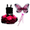Pretend Play Dress Up Mozlly Black and Fuchsia Butterfly Fairy Tutu Costume (4pc Set) (Multipack of 3)