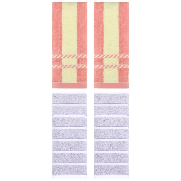 Unique Bargains 4 Pcs Striped Soft Hand Towel Set Light Purple/Pink 13" x 29"/15" x 35"