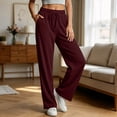 thumbnail image 6 of Women's Soft Fabric Straight Leg Pants with Pockets, Mid Elastic Waist Drawstring, Lightweight Comfortable, Casual Lounge Pants for Summer Beach Work, Womens Pants | UKHCCC,Wine L, 6 of 7