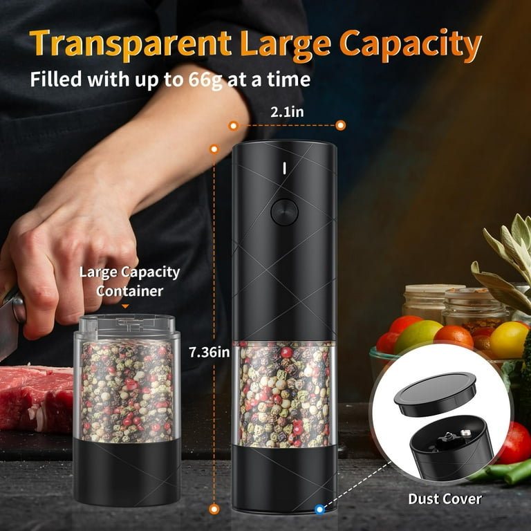 Electric Salt and Pepper Grinder Set of 2 with Fast Charging Base and LED  Light, USB Rechargeable Automatic Salt Pepper Mill Grinder Refillable,  Large
