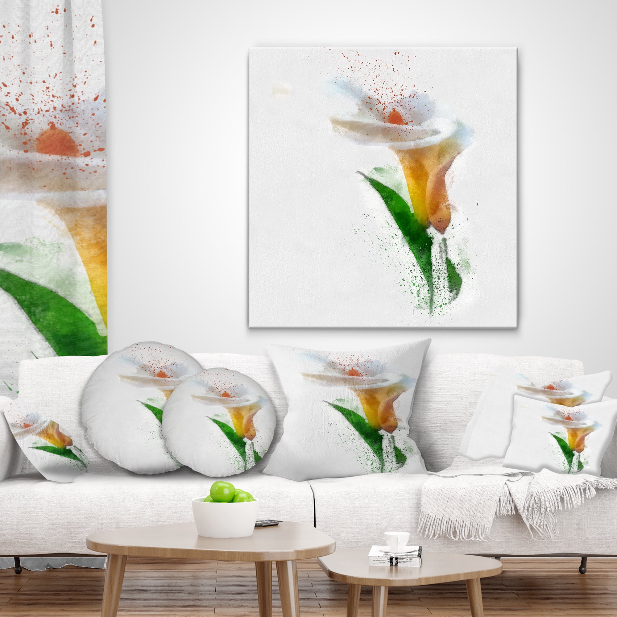 Designart Beautiful Flower with Paint Splashes - Floral Throw Pillow - 18x18