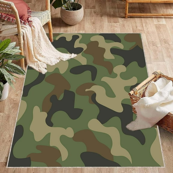 Camouflage Area Rug, Green Camo Decorative Rug for Army Home Decor 2x3ft