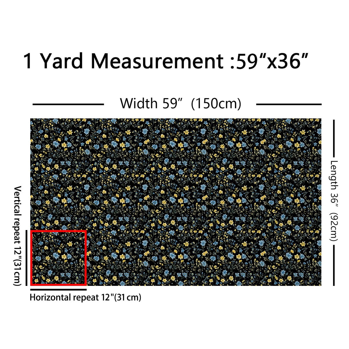 jejeloiu Blue Yellow Flower Fabric by the Yard 1 Yard, Spring Garden Blossoms Home Decor Fabric by the Yard, Botanical Floral Leaves Room Decor Fabric by the Yard, Black Green