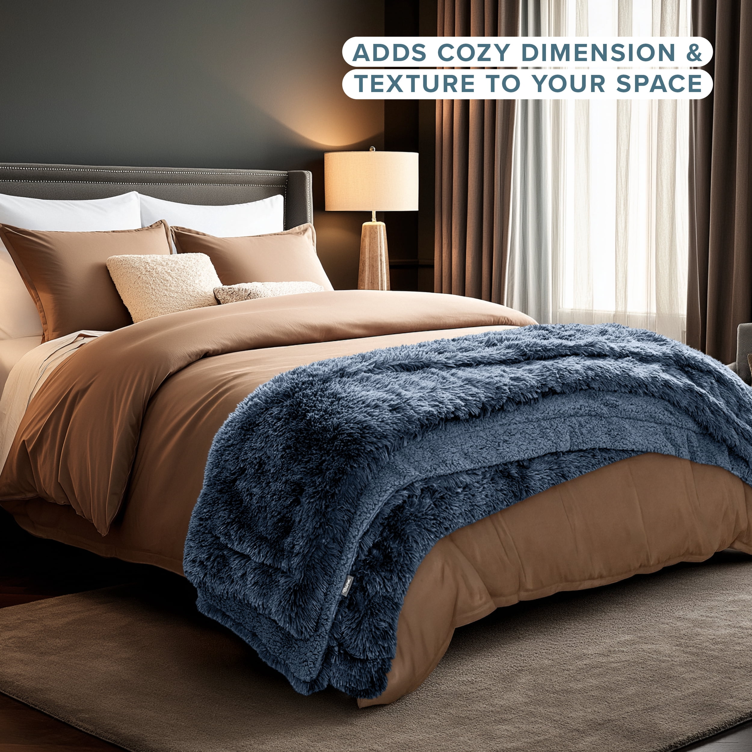 Bare Home Shaggy Blanket - 90" x 90" - Ultra Soft Fleece - Full/Queen, Coronet Blue