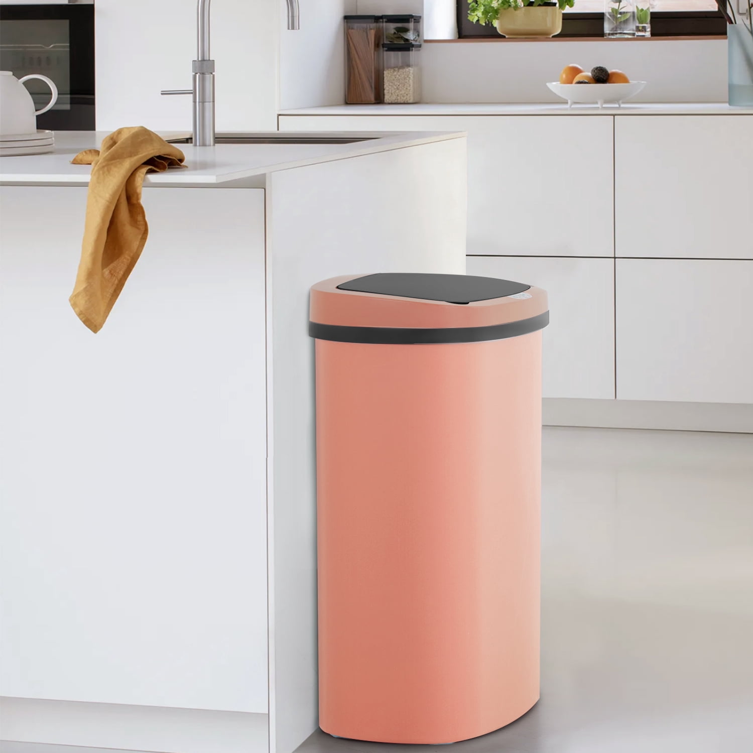 BIQWBIC 13 Gallon Tall Automatic Trash Can | Touch-Free Motion Sensor | High-Capacity Kitchen Trash Can | Waterproof Bathroom Trash Can | Living Room & Office Trash Can- 49L Waste Bin (1, Pink)
