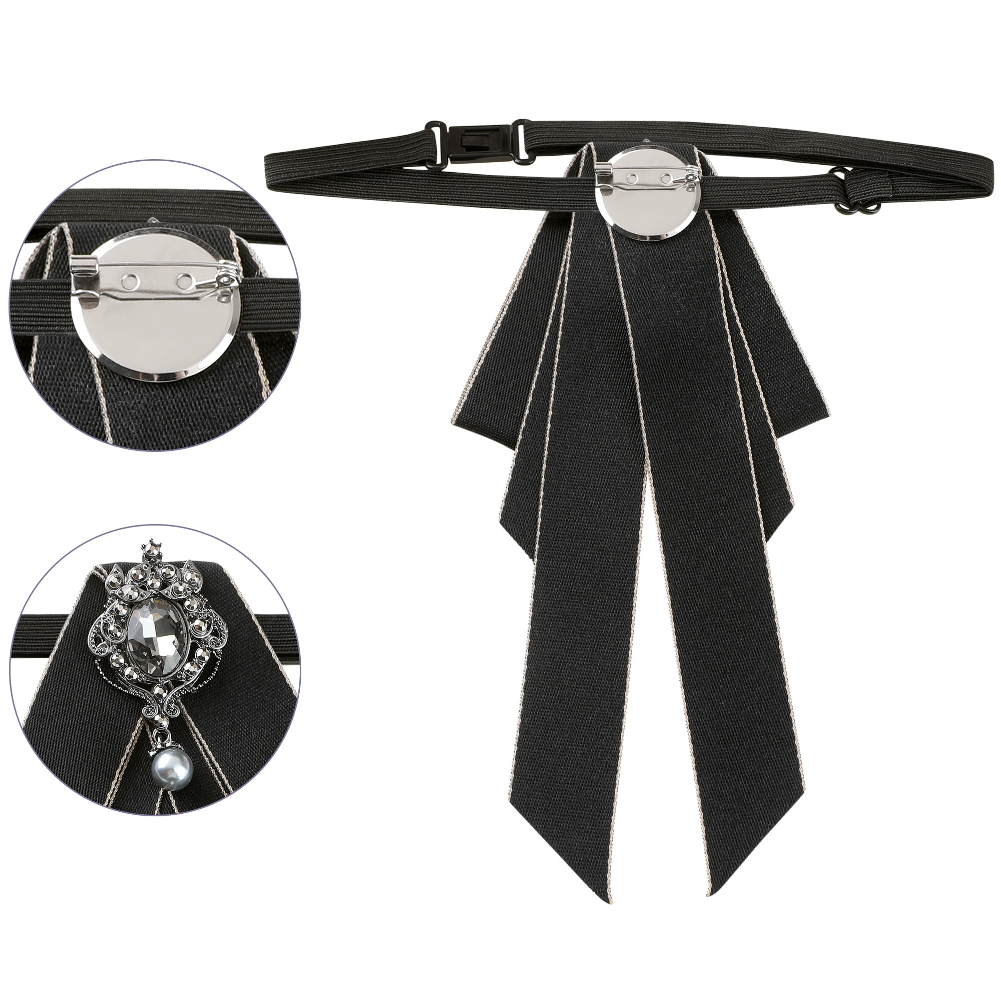 DARING DIVA Women's Elegant Ribbon Rhinestone Bow Ties Black
