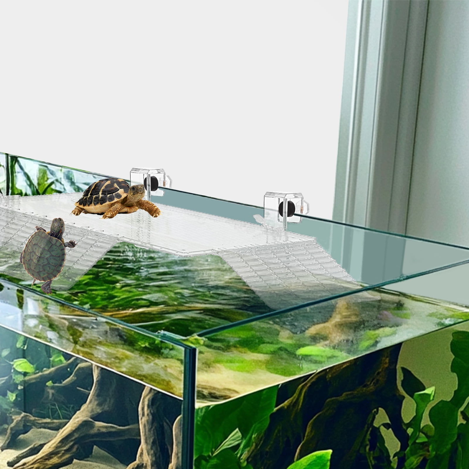Turtle Basking Platform Acrylic Turtle Dock Basking Platform Height Adjustable Turtle Dock Clear Turtle Terrace Basking Platform with 2 Slides for Tortoise Fish Tank Aquarium