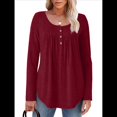 thumbnail image 2 of Camisas de Larga para Mujer, Conjuntos de Otoño, Cuello Redondo, Túnicas Casuales, Blusas de Moda, Ropa de Moda. Vino Tinto L, 2 of 6