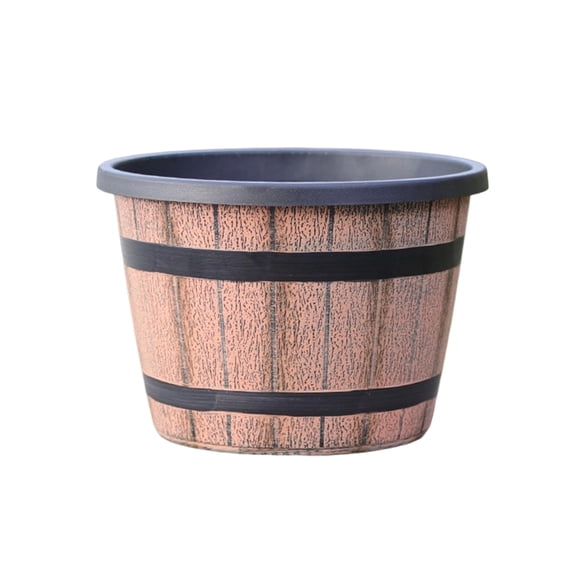 Retro Wood Whiskey Barrel Planter 15.75 Inch with Bottom Drainage Holes, Large Flower Pots, Plant Pots Indoor with Drainage, Wood-Look Barrel Planter for Big Houseplants