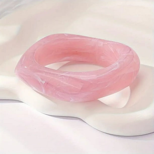 Nvzi Pulsera cuadrada de resina acrílica con diseño geométrico irregular y ancho para mujer, color rosa