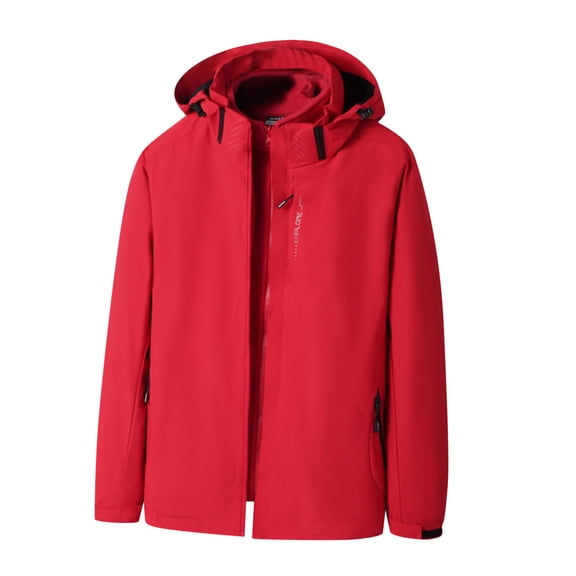 WRKEKC Mens Jackets Solid Color 3-In-1 Hood Detachable Windproof Waterproof Zip-Pocket Fleece-Lined Hooded Hiking Jacket Men's Outdoor Wear
