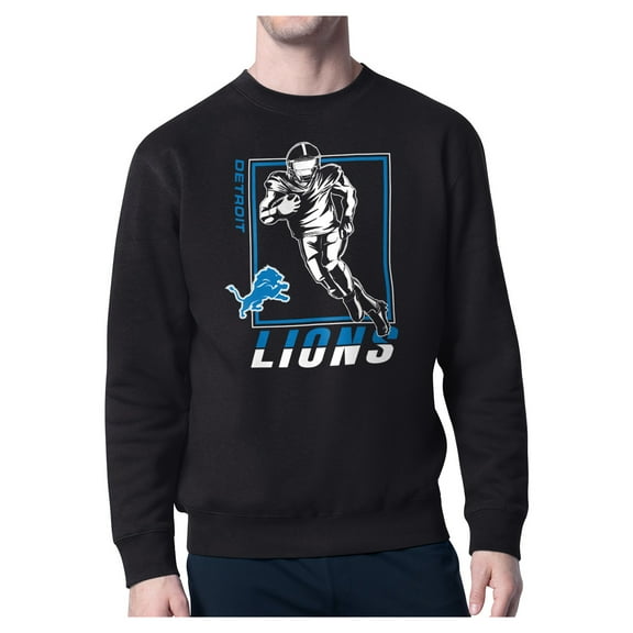 Men's Starter Black Detroit Lions Player Grid Pullover Sweatshirt