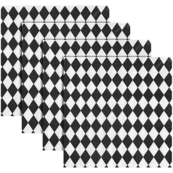 50 Pack Black White Plaid Paper Napkins Party Supplies Halloween Paper Napkins Clown Cocktail Napkins Perfect For Halloween Dinner Party Decoration 6.5'' X 6.5''