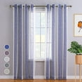 thumbnail image 2 of Sheer Curtains 54 Inches Long for Living Room Bedroom, Bathroom Curtain Window Grommet Voile Drapes, Stripe Farmhouse Curtains Faux Linen Window Treatments Semi Curtain, Navy Blue, 52"X54", 2 Panels, 2 of 7