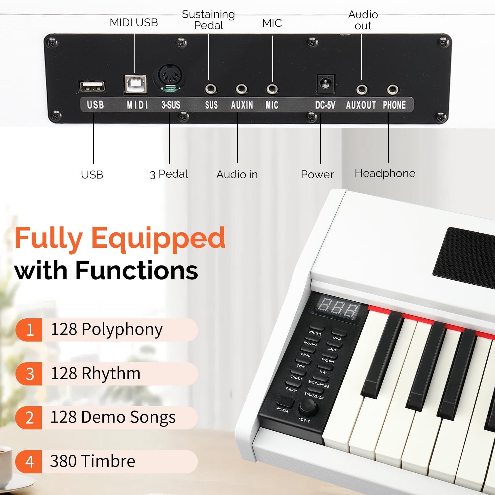 Ktaxon 88-Key Digital Piano, Semi-Weighted Keys Electric Piano with Pedal for Beginner