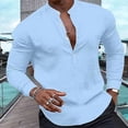 thumbnail image 1 of Camisa de moda para hombre Henry color sólido medio abierto botón cuello alto musculoso tops de hombre calle suave y cómoda nuevo, 1 of 6
