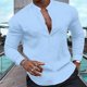 thumbnail image 1 of Camisa de moda para hombre Henry color sólido medio abierto botón cuello alto musculoso tops de hombre calle suave y cómoda nuevo, 1 of 6